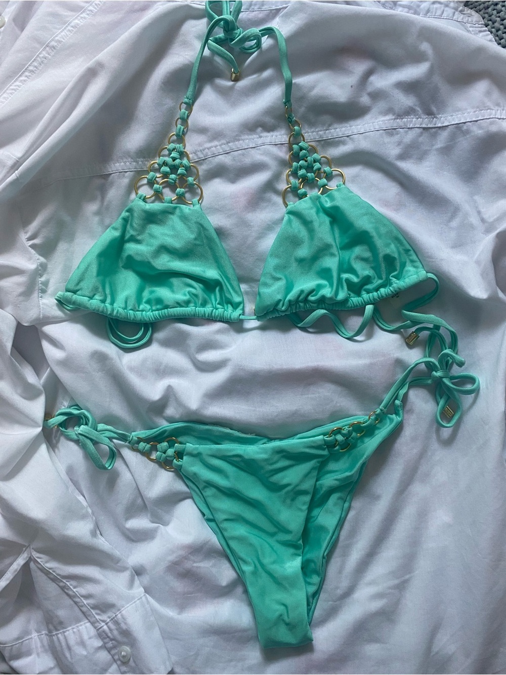 Beach Bunny Aqua Green Tie-Detail Triangle Bikini